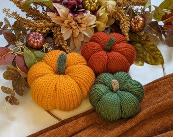 Hand-Knitted Decorative Pumpkins (Set of 3)