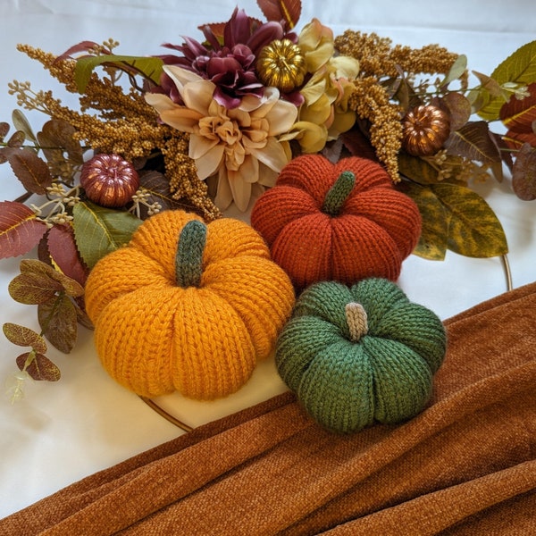 Hand-Knitted Decorative Pumpkins (Set of 3)