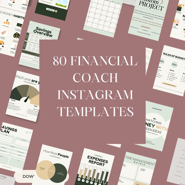 80 Financial Coach Canva Templates | Coaching Business Instagram Post Template | Finance Coaching | Fully Customizable | Finance Business