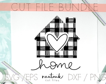 Home SVG Buffalo check svg House svg Heart svg Buffalo plaid svg Entry sign svg Hand Lettered SVG Cut File Bundle
