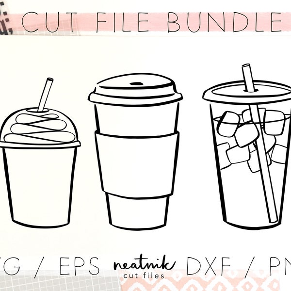 Coffee SVG Latte SVG Cold Brew svg Frappucinno SVG iced coffee svg to go cup svg Cut File Bundle