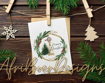 Merry Christmas PNG | Windmill | Farm | Christmas Tree | Wreath | Sublimation Design | Printable