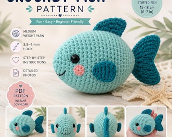 Crochet Fish Pattern PDF | Amigurumi Fish Toy  | Beginner Friendly Stuffed | Instant Download