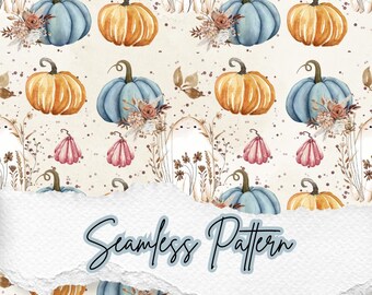 Pastel Halloween Ghost & Pumpkin Seamless Pattern (PNG Digital Download)