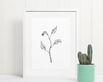 Botanic Art Print, Pen and Ink Drawing, Tree Art, Leaf Drawing