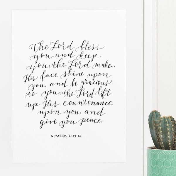 Aaronic Blessing Print, Hand Lettered Art, The Blessing Lyrics, Numbers 6:24-26, Wedding Gift, Baby Shower Gift
