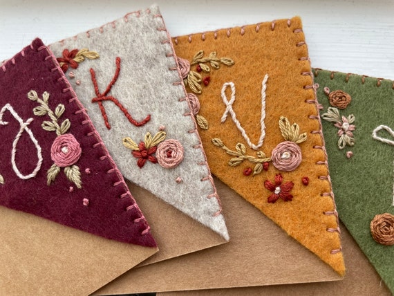 Personalized Embroidered Felt Bookmark, Floral Monogram Gift