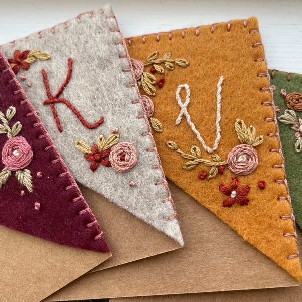 Personalized Embroidered Felt Bookmark, Floral Monogram Gift