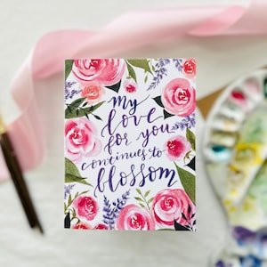 Floral Watercolor Valentine&#39;s Card, Floral Galentine&#39;s Card, Love Blossoms Valentine