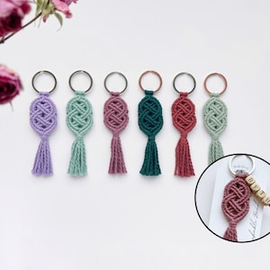 Macrame Keychain, Cotton Sailor’s Knot with Wood Letter Beads