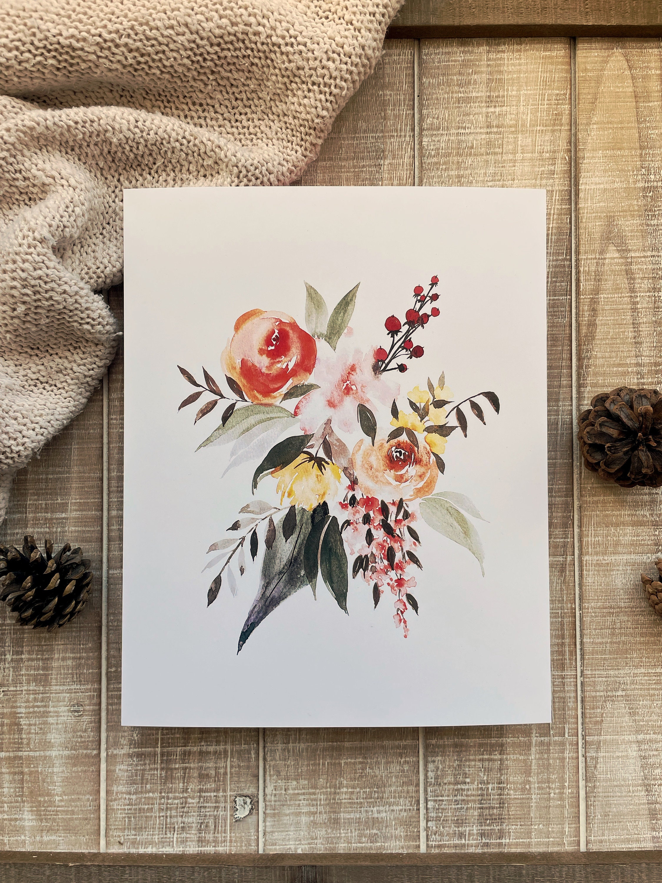 Floral Watercolor Print: Rose Bouquet Art, 8x10 - Etsy