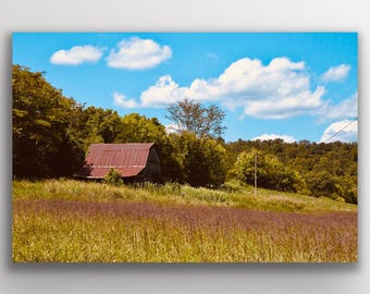 Rustic Barn in Field Under a Blue Sky Photo Print Wall Decor
