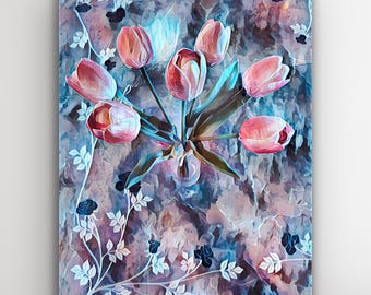 Tulips in Pastels Mixed Media Art on Prints