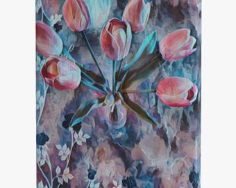 Colorful Mixed Media Tulips Art on Canvas for Home Decor
