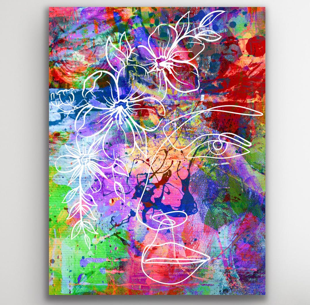 Colorful Woman Floral Art Print Poster Wall Decor - Etsy