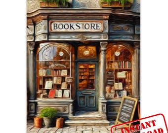 Unique Bookstore Art Print Download for Home Decor
