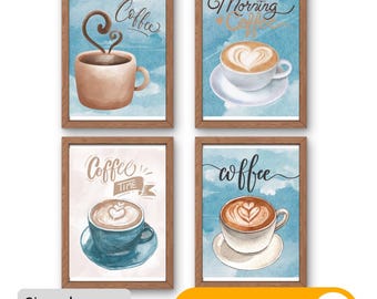 Watercolor Coffee Art Set - Downloadable Matching Prints Collection