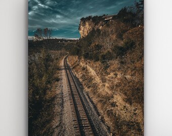 Scenic Train Track Art Print for Mountain Wall Decor