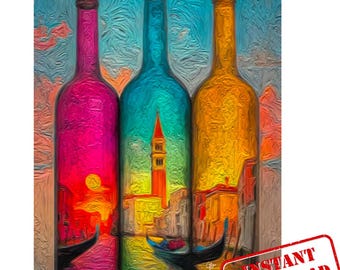 Enchanting Italy Bottle Art: Digital Download for Rustic Mediterranean Home Decor