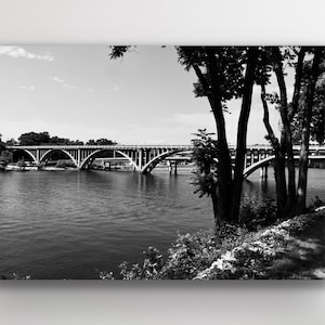 Black and White Bridge over a Lake Print