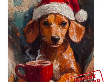 Festive Canine Coffee Digital Art for Home Decor