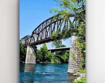Railroad Bridge Over a Blue River Photo Print Wall Decor