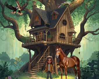 Horse and Girl Tree House in the Woods Diamond Art Kit—Jo and River’s Eagle Rescue Book and Diamond Art Kit