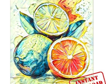 Futuristic Lemon Lime Art Print: Modern Kitchen Decor (Digital Download)