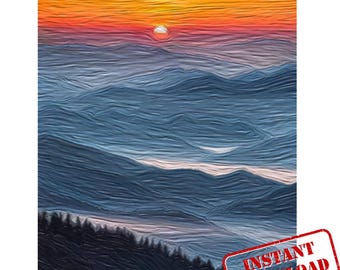 Captivating Sunset Over Mountains Art Print Download for Decor