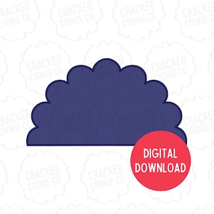 May include: A blue cookie cutter shaped like a half-circle with scalloped edges. The cutter is on a white background with a red circle that says "DIGITAL DOWNLOAD".