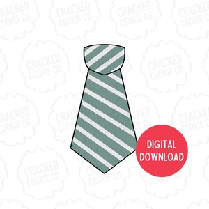 Könnte beinhalten: Ein digitaler Download einer druckbaren Krawattenvorlage zum Dekorieren von Keksen. Die Krawatte ist grün mit weißen Streifen.