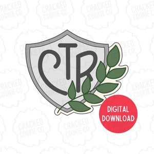 Könnte beinhalten: Ein grauer Schild mit den Buchstaben CTR darin, ein grüner, blattreicher Zweig rechts und ein roter Kreis mit dem Text "DIGITALER DOWNLOAD" darunter.