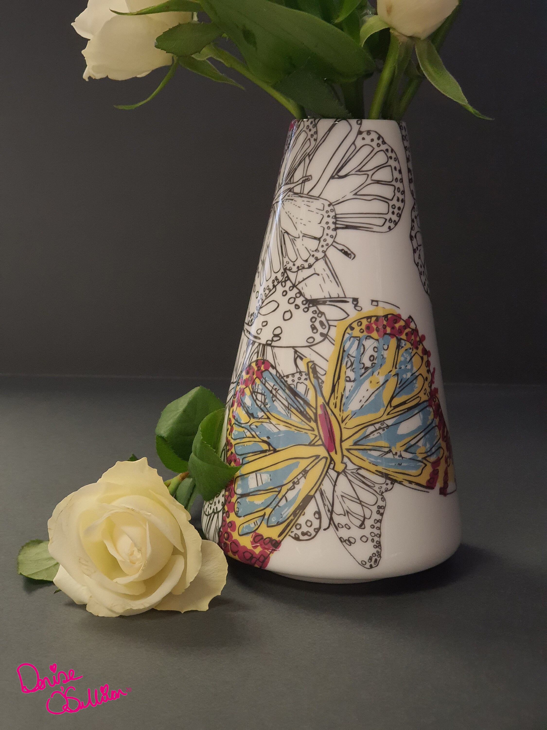 Butterfly vase flower vase hand painted flower butterfly Etsy