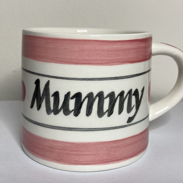 Hand painted ceramic, personalised, pink and white mugs, perfect gift - Personalise and request any name. Limited Edition