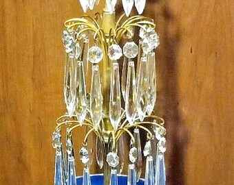 Jansen Chandelier Style Vintage Mid Century Crystal & Bronze Electric Table Lamp
