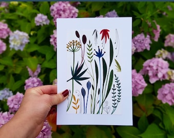 Original art Original A5 botanical painting Floral art Hand painted Gouache painting Colourful plants painting Gift for her