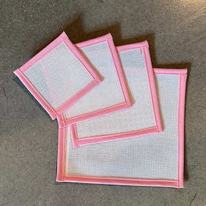 13 Mesh Pink Blank Needlepoint Canvas Orange Line, Zweigart Mono Deluxe canvas with cotton fabric edges; 4x4, 5x5, 6x6, 7x7, 8x8, 10x10 +