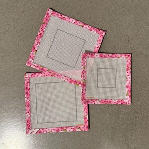 Square Blank Needlepoint Canvas 13 or 18 Mesh Orange Line Zweigart Mono Deluxe canvas with fabric edges; Stitch Counted; Sizes 2&quot;, 3&quot;, 4&quot;
