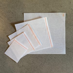 18 Mesh Blank Needlepoint Canvas Orange Line, Zweigart Mono Deluxe canvas with no finish on edges; 4x4, 5x5, 6x6, 7x7, 8x8, 10x10 +
