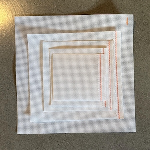13 Mesh Blank Needlepoint Canvas Orange Line, Zweigart Mono Deluxe canvas with no finish on edges; 4x4, 5x5, 6x6, 7x7, 8x8, 10x10 +