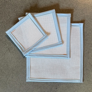 18 Mesh Light Blue Blank Needlepoint Canvas Orange Line, Zweigart Mono Deluxe canvas with cotton fabric edges; 4x4, 5x5, 6x6, 7x7, 8x8 +
