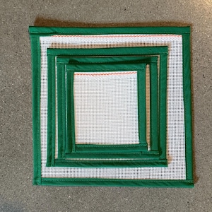 13 Mesh Green Blank Needlepoint Canvas Orange Line, Zweigart Mono Deluxe canvas with cotton fabric edges; 4x4, 5x5, 6x6, 7x7, 8x8 +