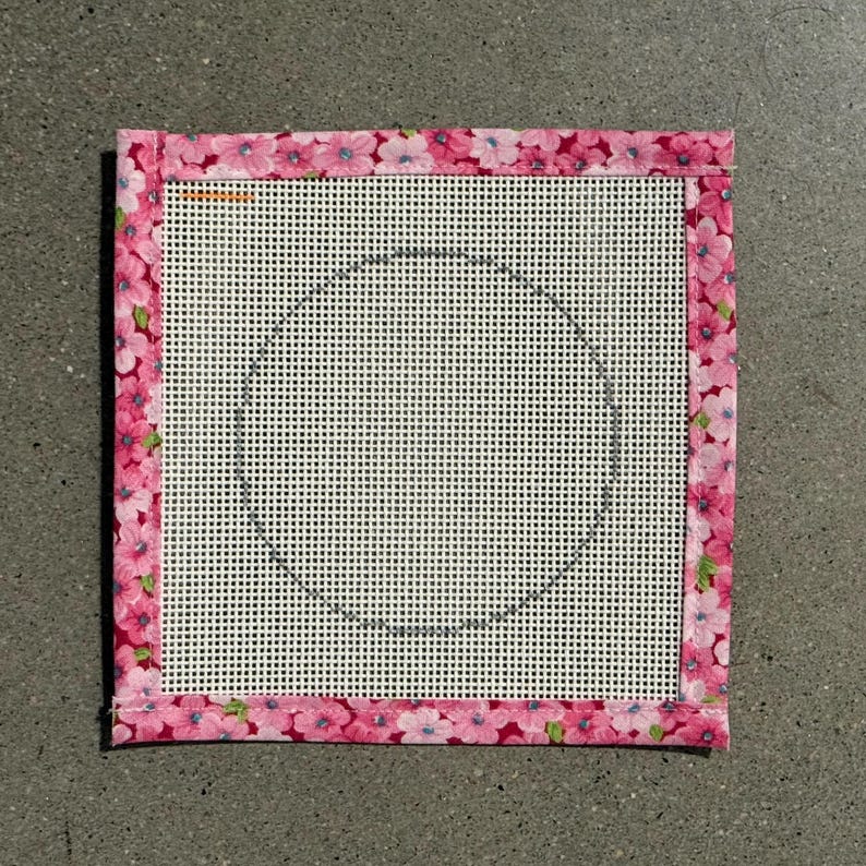 Circle Blank Needlepoint Canvas 13 or 18 Mesh Orange Line Zweigart Mono Deluxe canvas w/ fabric edges; Stitch Counted; Size 1.5", 2", 3", 4" image 3