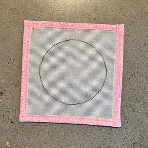 Circle Blank Needlepoint Canvas 13 or 18 Mesh Orange Line Zweigart Mono Deluxe canvas w/ fabric edges; Stitch Counted; Size 1.5", 2", 3", 4" image 2