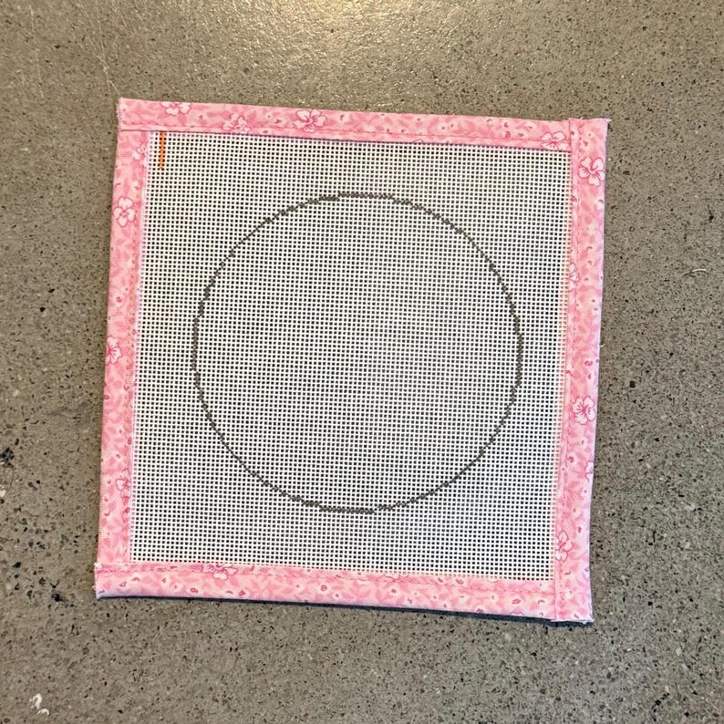 Circle Blank Needlepoint Canvas 13 or 18 Mesh Orange Line Zweigart Mono Deluxe canvas w/ fabric edges; Stitch Counted; Size 1.5", 2", 3", 4" image 2