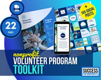 Toolkit voor vrijwilligersprogramma voor non-profitorganisaties: canva-sjablonen + 105 posts op sociale media (bewerkbare pdf)