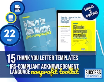 Sjablonen voor bedankbriefjes non-profit: bewerkbare canva/Word-documenten + belastinggids (digitale download)