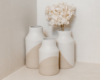 Vase en céramique pour fleurs design, Vase de fleur, décoration wabisabi, décoration artisanale, vase minimaliste brut, vase blanc naturel