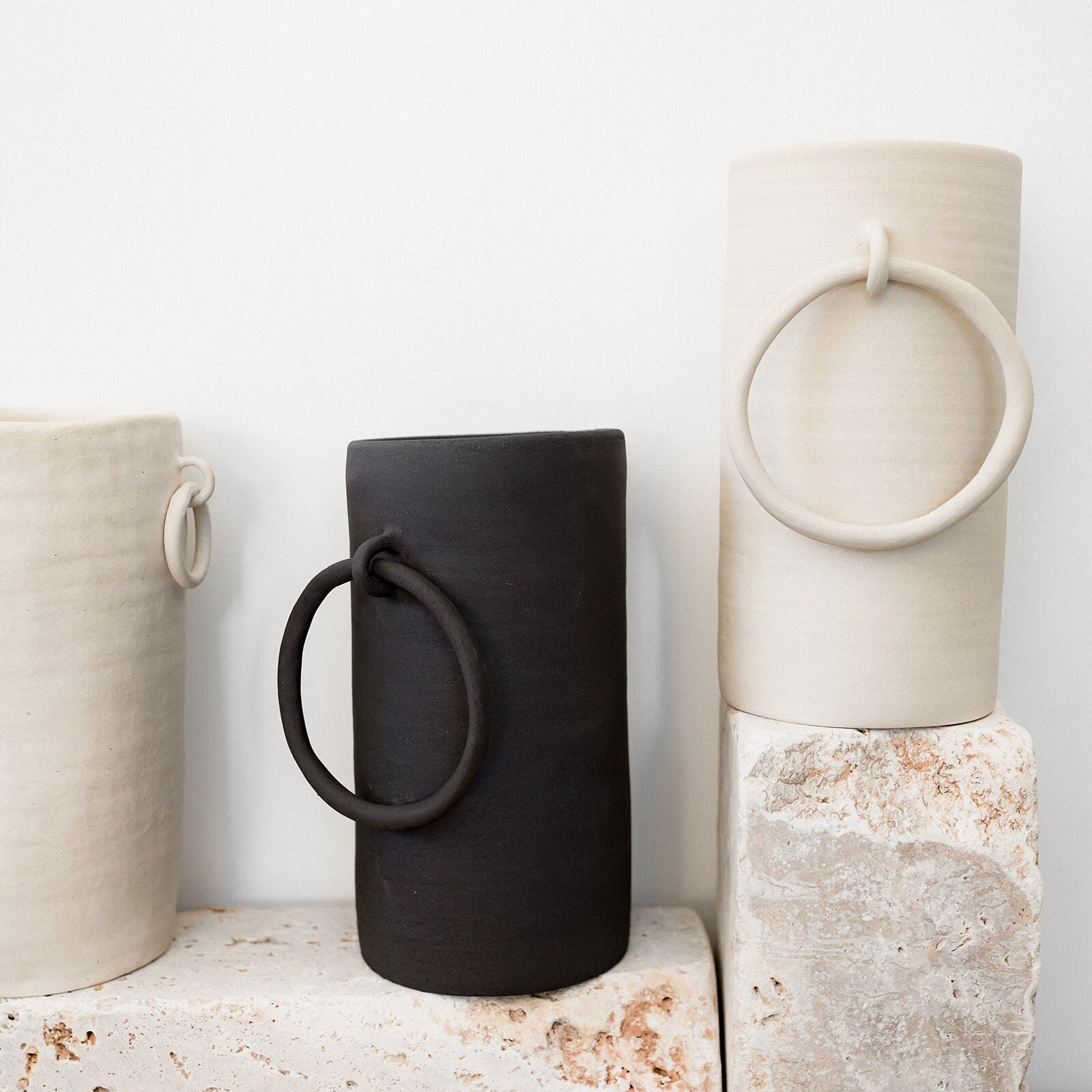 Vase Brut Beige, Vase Noir, en Terre Cuite, Design, Minimaliste, Pour Fleurs Séchées, Céramique