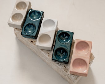 Double design egg cup, egg cup, handmade egg cup, rectangular egg cup, ceramic egg cup